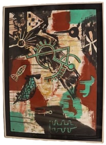 Jaune Quick to See Smith, Mapping: Fancy Dancer Date,  Abstract Tribal Lithograph 2/12