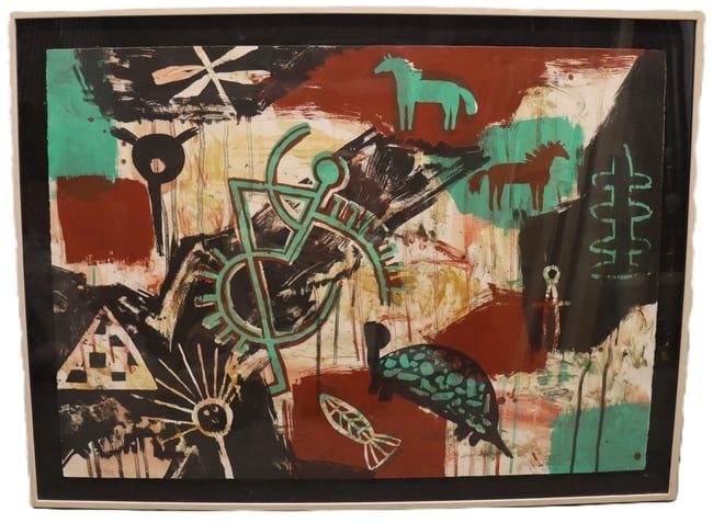 Jaune Quick to See Smith, Mapping: Fancy Dancer Date,  Abstract Tribal Lithograph 2/12 (1 of 4)