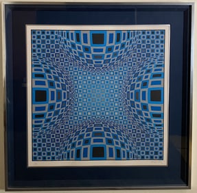 Victor Vasarely - Enigma, Four Blue Spheres 1965 - Lithograph