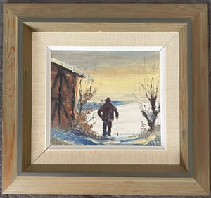Harry Bonde Petersen - Man Walking to Snow - Oil Painting
