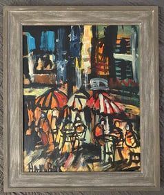 Hans Hollanbock - Paris Cafe Scene - Oil Painting