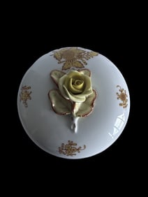 Herend Hungary Chinese Bouquet Rust Orange Sugar Bowl /dish Rose Lid Signed 6019-2-00