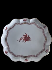 Herend Hungary 12" Tray Porcelain Chinese Bouquet Rust Signed 420 AOG