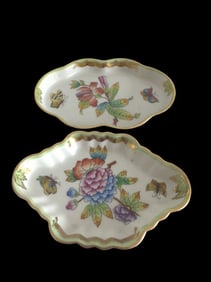 Herend Hungary Butterfly Pattern Tray, Jewelry Dish Set - Handpainted Porcelain Signed Herend