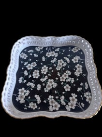 Herend Hungary Flowers Reticulated Square Pieced Tray - Handpainted Porcelain Signed 7510-0-00/PFNB.
