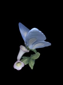 Herend Hungary Butterfly On Trumpet Flower - Handpainted Porcelain Signed 9305