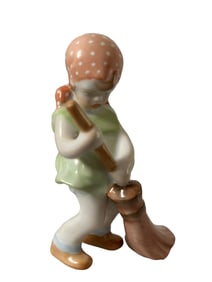 Herend Hungary Girl with Broom Sweeping  - Handpainted Porcelain Signed 5835