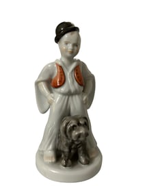 Herend Hungary Shepherd Boy with Puli Dog - Handpainted Porcelain Signed 5483