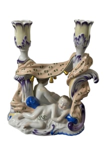 Herend Hungary Cherubs Angels Candle Holder Candelabra - Handpainted Porcelain Signed 7901 RARE