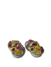 Herend Hungary Flower Basket pair - Handpainted Porcelain Signed 9017