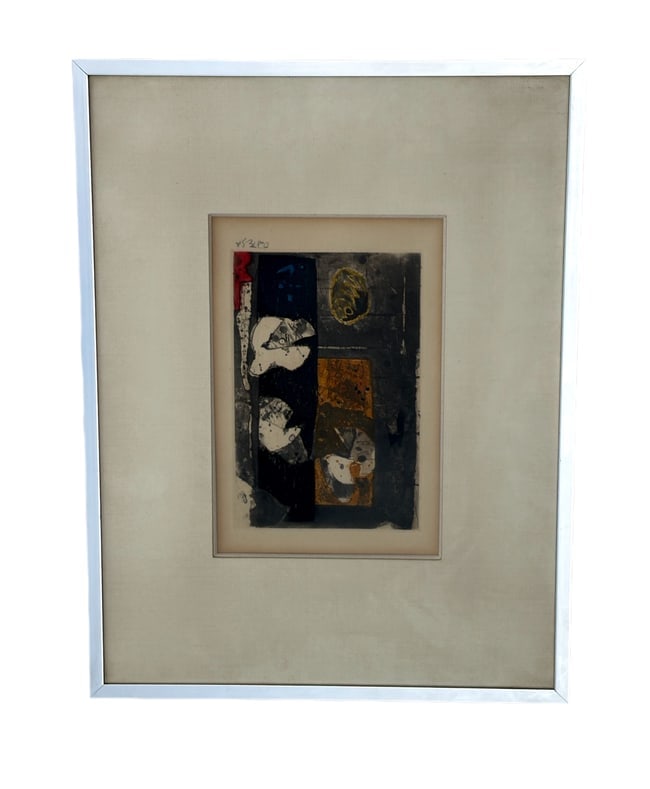 Jose Ortega - Abstract Etching - Gray / Black / White: Artist: Jose Ortega (Spanish, 1921 - 1990) Medium: Color Etching Dimensions: 7 1/4 x 5 3/4in (plate) Description: Abstract composition signed (lower right) Shipping from: Newport Beach, CA