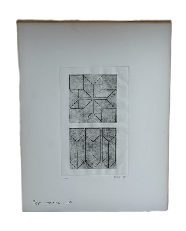 Jules Engel - Geometric Art Piece - Signed 1969: Artist: JULES ENGEL (HUNGARIAN/AMERICAN, 1909-2003) Title: Untitled Year: 1969 Medium: Etching Edition: 3 / 20 Dimensions: 14 x 11in Description: Signed, dated and numbered twice (along the lower marg
