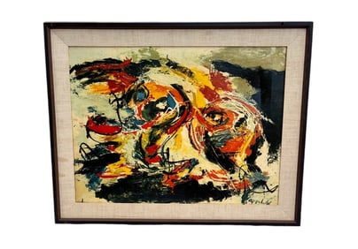 Karel Appel - Two Heads - Decollage on Canvas