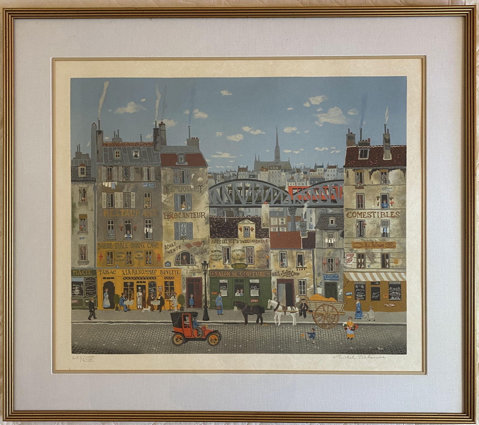 Michel Delacroix - Dejeuner au Restaurant - Lithograph: Artist: Michel Delacroix Title: Dejeuner au Restaurant Medium: Lithograph, Signed w/ COA Edition: LXI/CXXV Dimensions: Framed - 29H x 33W, Image - 19H x 23W Shipping from: Newport Beach, CA
