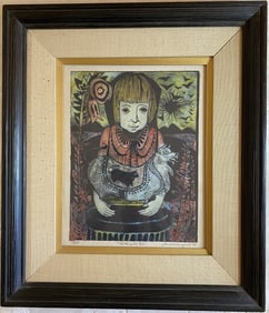 Louise August - Child with Pet 1963 - Signed Lithograph