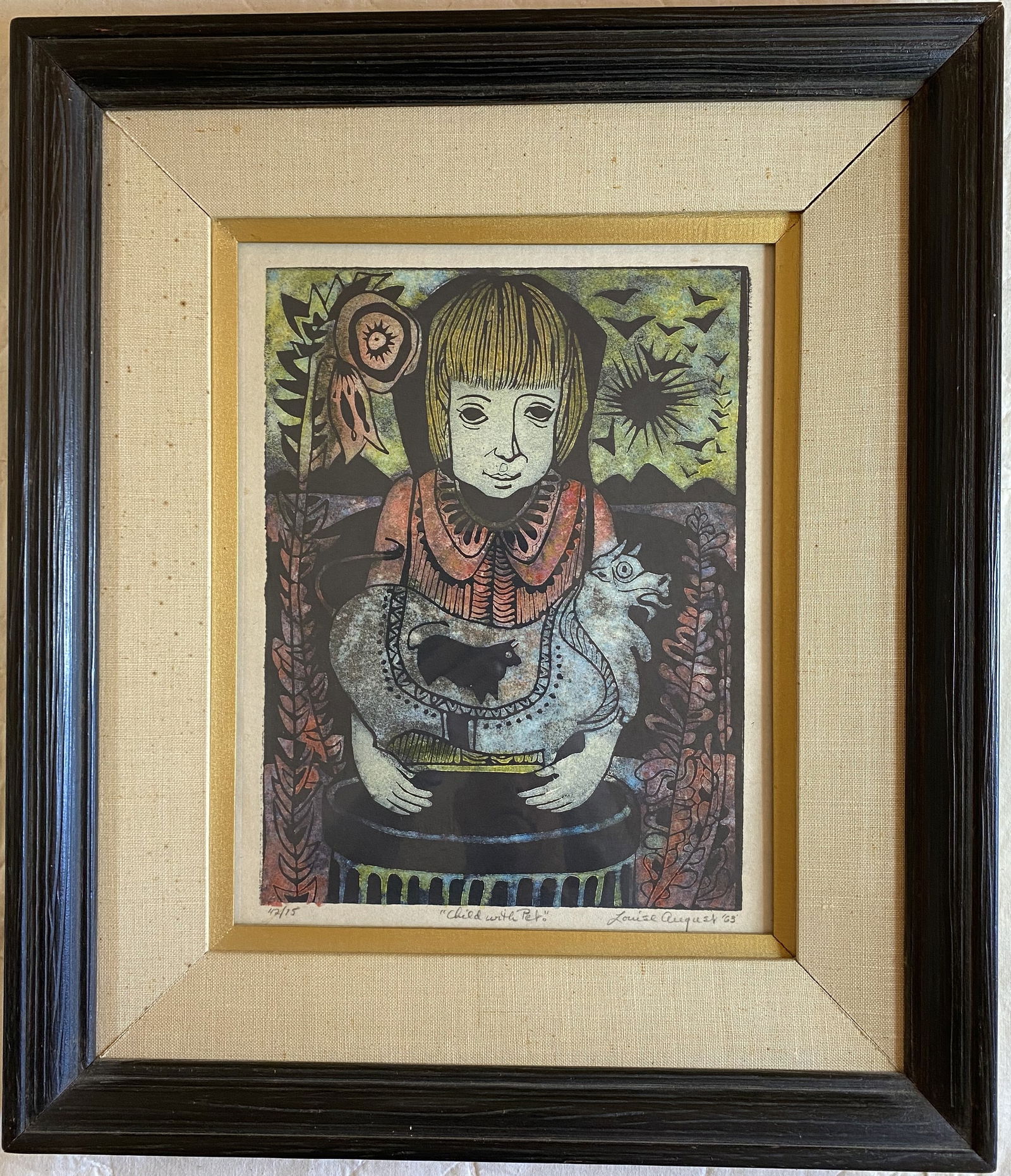 Louise August - Child with Pet 1963 - Signed Lithograph (1 of 1)
