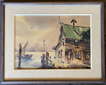 R Steinke - Harbor Scene - Oil Painting