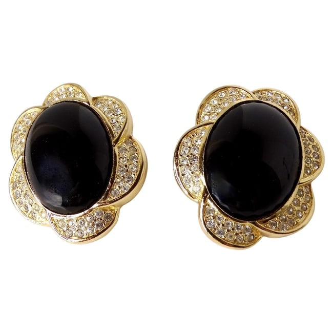 Vintage Christian Dior Cabochon Flower 18k Plated Gold Stud Earrings (1 of 2)