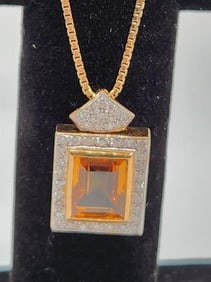 18KT Yellow Gold Diamond, and Yellow Sapphire Pendant with 18" Chain