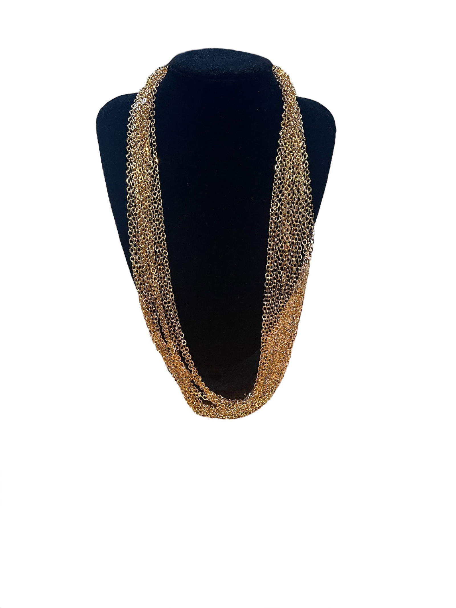 Necklace Gold 18k GP Made in Italy 13 strand: Description: Multi-strand necklace made in Italy. Crafted in 18 karat gold plate (GP) with 13 elegant strands. A beautiful and