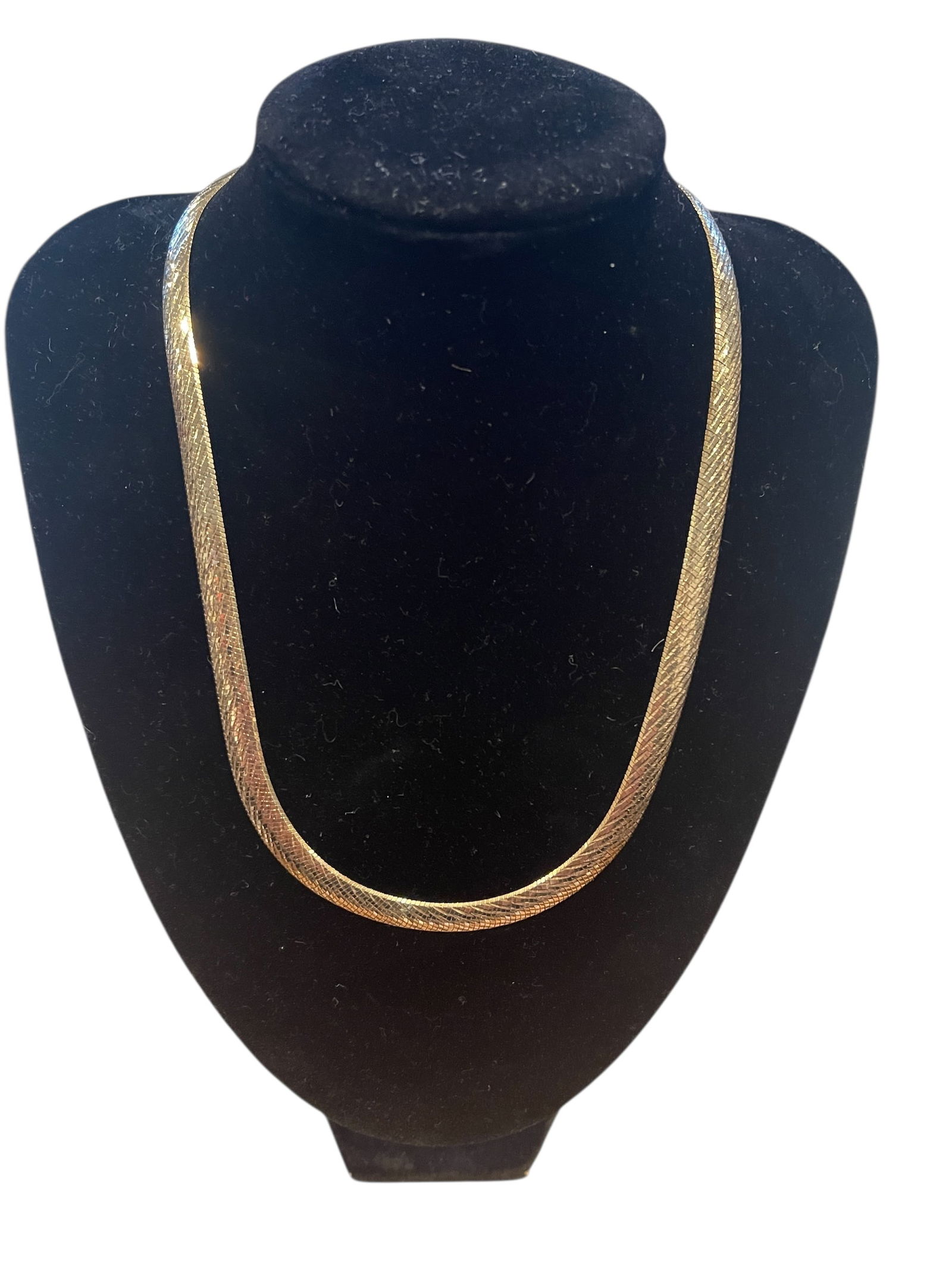 Sterling Silver 925 Gold Tone Herringbone Chain Choker: Description: Sterling silver necklace with elegant gold tone finish. Stamped 925 Italy for authenticity. A versatile piece that