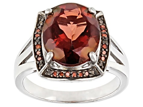 Ring Red Labradorite Rhodium Over Sterling Silver Ring 3.59ctw: Description: Bold cocktail ring featuring a striking red labradorite gemstone with captivating fire and iridescence. Set in rho