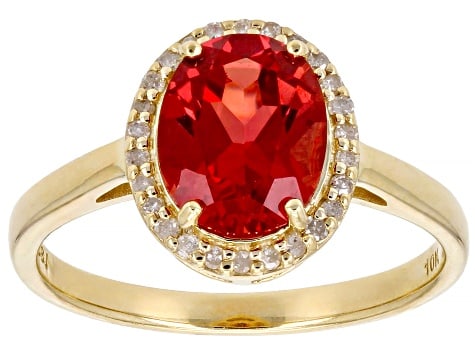 Ring Lab Padparadscha Sapphire With White Diamond 10k Yellow Gold Ring 2.36ctw: Lab Sapphire With White Diamond 10k Yellow Gold Ring 2.36ctw/ Size 8/Ships from Newport Beach,Ca