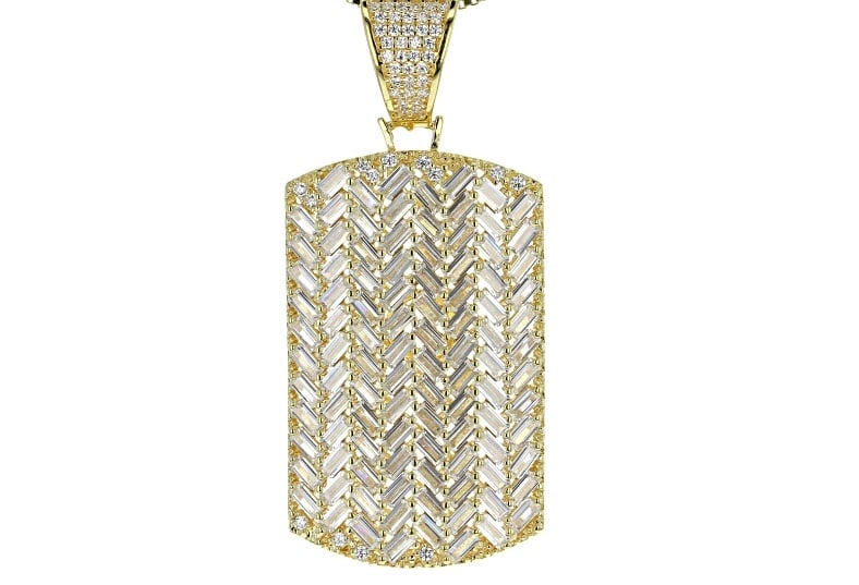 White Cubic Zirconia 18K Yellow Gold  Silver Pendant 7.85ctw (1 of 3)
