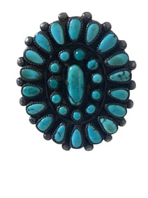 Native American sterling silver and turquoise cluster ring, possibly Zuni or Navajo style