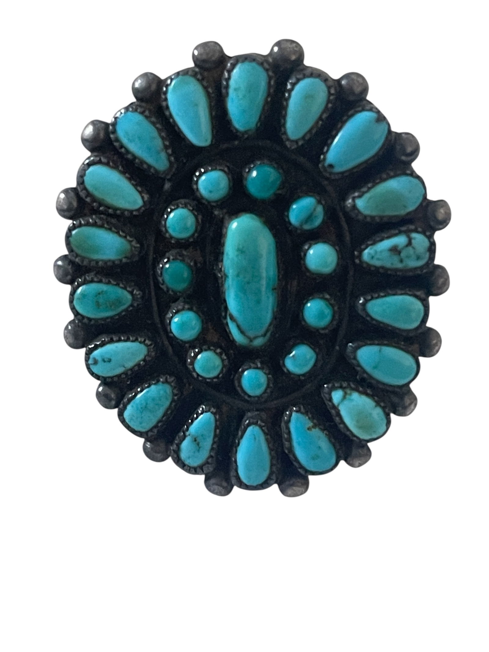 Native American sterling silver and turquoise cluster ring, possibly Zuni or Navajo style (1 of 2)