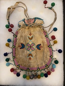 Native American Handcrafted Rare Tobacco bag in Display