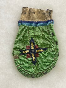 Native American Beaded Pouch in Display Case