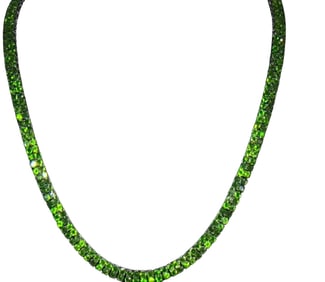 Tennis Necklace Green Chrome Diopside Rhodium Sterling Silver 34.26ctw