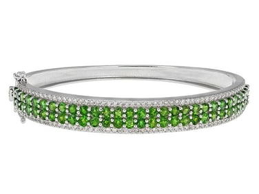 Emerald Chrome Diopside White Topaz Sterling Bangle Bracelet 925