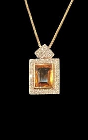 18KT Yellow Gold Diamond, and Yellow Sapphire Pendant with 18" Chain