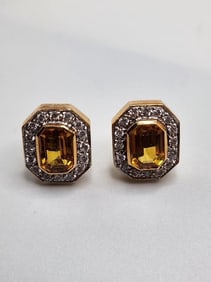 18KT Yellow Gold Ladies Earrings with Diamond and Yellow Sapphire in Bezel Setting