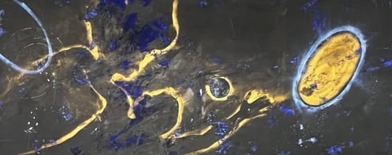 Lita Albuquerque - Gold & Blue on Black - Pigment on Canvas - 1987