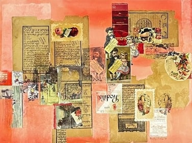 Shirley Kalish - Victorian / Peach Themed Collage - Mixed Media on Paper - 1981