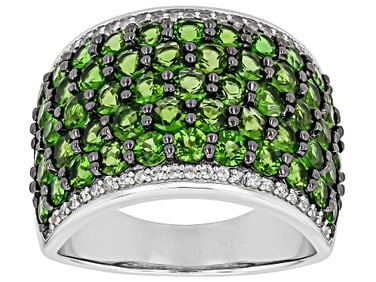 Green Chrome Diopside Rhodium Over Sterling Silver Ring 4.55ctw