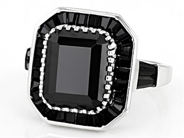 Ring Black Spinel Rhodium Sterling Silver Ring 6.47ctw