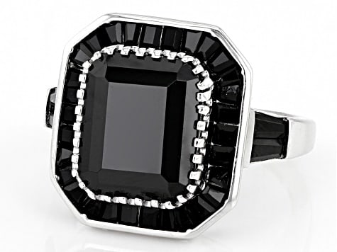 Ring Black Spinel Rhodium Sterling Silver Ring 6.47ctw (1 of 3)
