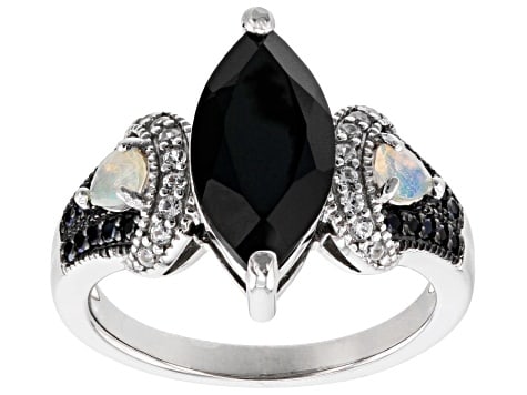 Ring Black Spinel Rhodium fire opal Silver Ring 3.17ctw (1 of 3)