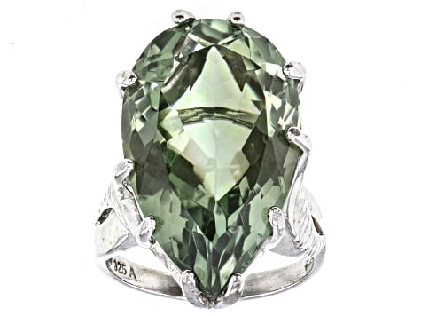 Green Prasiolite Rhodium Sterling Silver Ring 17.00ct (1 of 4)