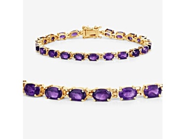 Purple Amethyst 14K Yellow Gold Over Sterling Silver Oval Tennis Bracelet 7.98ctw