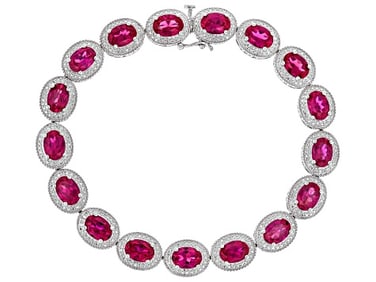 Ruby Red Lab Created Ruby Rhodium Sterling Silver Bracelet 12.50ctw