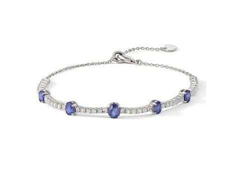 Oval Sapphire and White Zircon Sterling Silver Bolo Bracelet (1 of 2)