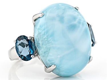 Blue Larimar Ring  Rhodium Sterling Silver Ring 1.50ctw