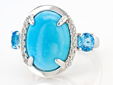 Blue Sleeping Beauty Ring Turquoise Rhodium Sterling Silver Ring 1.00ctw