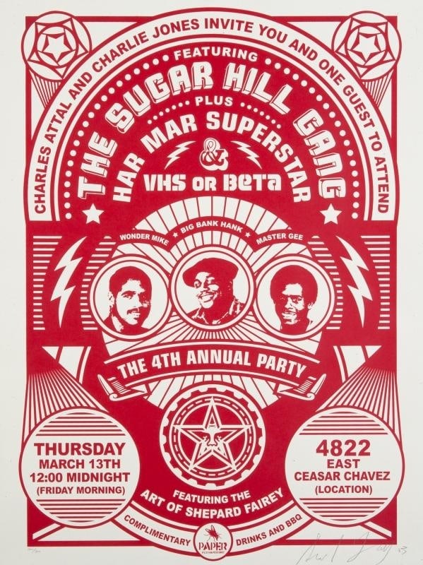 Shepard Fairey Sugar Hill Gang Double Signed Wonder Mike and Fairey Signed 96/300 (1 of 2)