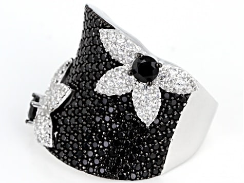 Black Spinel Sterling Silver Flower Design Ring (1 of 2)